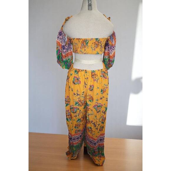 Free People Bali Citrus Skies Jumpsuit – Size L– Ruched Bodice, Cutouts, - Picture 10 of 15